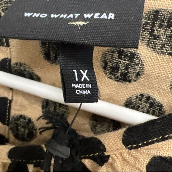 Who What Wear Polka Dot Linen Blend Plus Size Balloon Sleeve Tiered Boho Dress - Picture 10 of 10